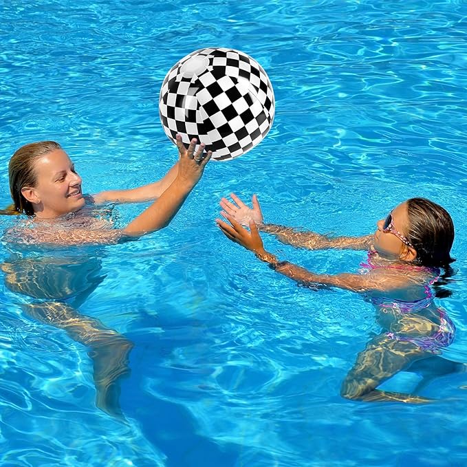 8PCS Race Car Checkered Flag Beach Ball Set – 8" Vibrant Black & White Themed Beach Balls for Kids’ Racing Birthday Parties, Summer Pool Games, End of Year Class Decorations, Bulk Party Favors