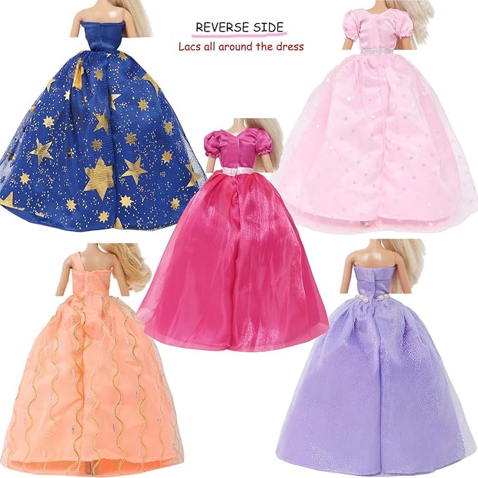 BJDBUS 5 Pcs Handmade Wedding Dress Party Gown for 11.5 Inch Girl Doll Clothes Accessories Random Clothing Set