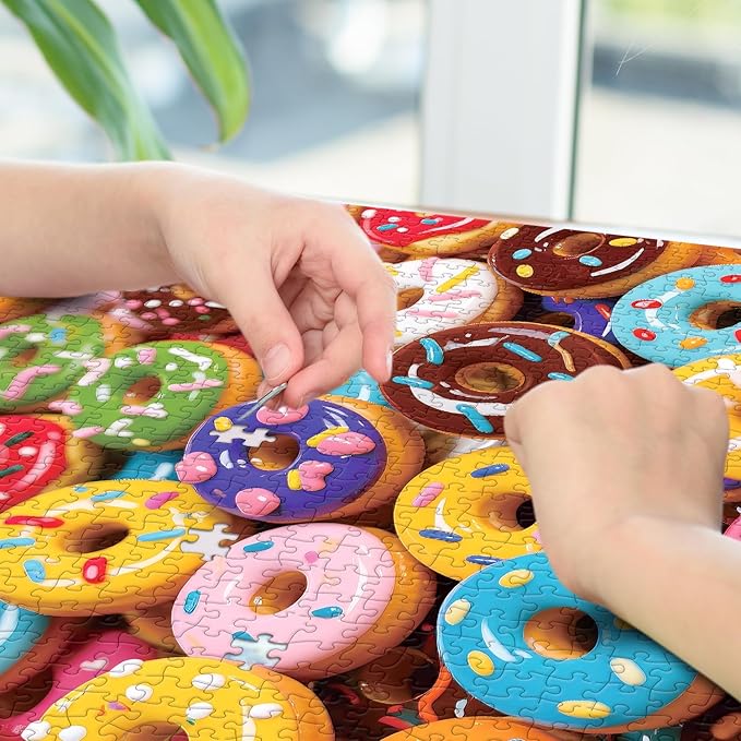 Jigsaw Puzzles for Adults 1000 Pieces - Challenging Fun Puzzles Stunning Art Wall Decor, Gift for Adult Puzzle Lovers, Family Game, Colorful Donuts C0816