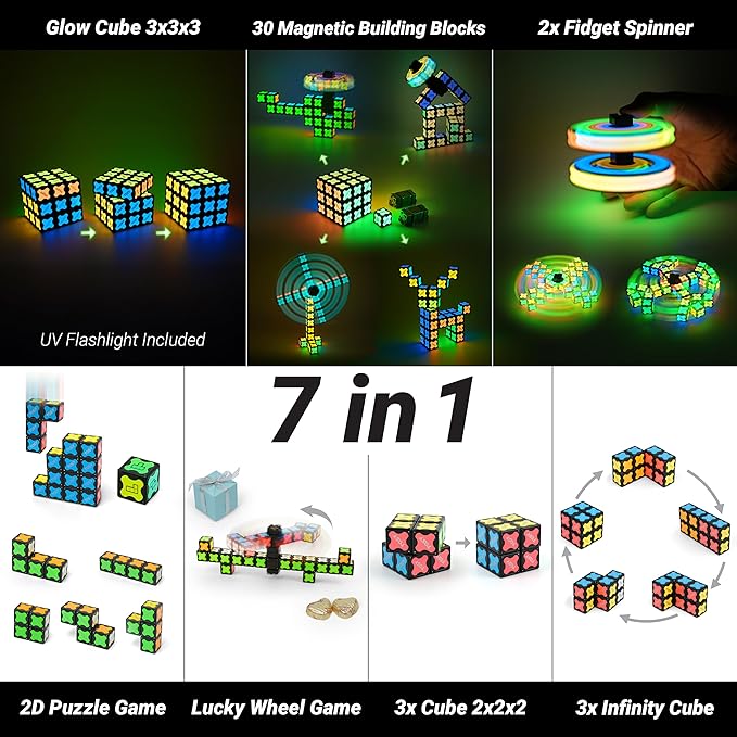 TOSY Magnet Cube 3x3 - 30 Blocks, 240 Magnets, Easter Basket Stuffers for Kids, Multipurpose: Creative Building Blocks, Transformable Fidget Spinner, Puzzle/Infinity Cube, Glowing STEM Toy