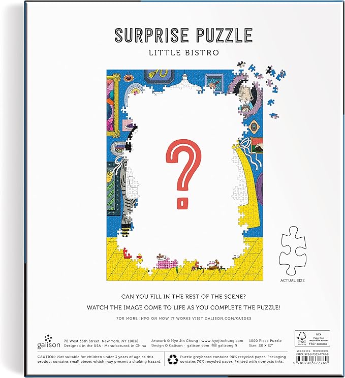 Galison Little Bistro – 1000 Piece Surprise Puzzle Fun and Challenging Activity with Bright and Bold Artwork of A Bistro Scene Revealed for Adults and Families