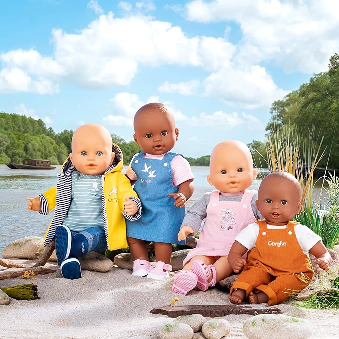 Corolle 14” Baby Doll Outfit - Loire Riverside Overalls and T-Shirt - Mon Grand Poupon Outfits and Accessories fit 14" Dolls, for Kids Ages 2 Years and up