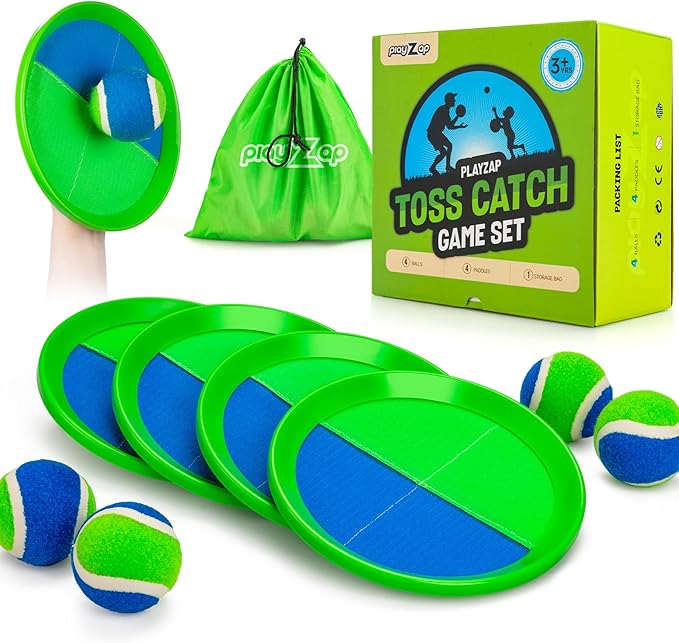 PlayZap Toss and Catch Ball Set - Outdoor Toys for Kids Games - Outside Yard Pool Beach Toys for 3 4 5 6 7 8+ Years Old Boys Girls - Birthday Gift Easter Basket Stuffers
