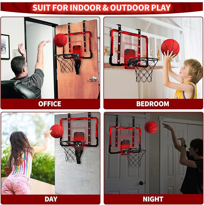 QDRAGON Mini Basketball Hoop, Over The Door Indoor, with 3 Balls/Inflator/Breakaway Rim, Basketball Toy Gifts for Kids and Adults, Suit for Bedroom/Office/Outdoor