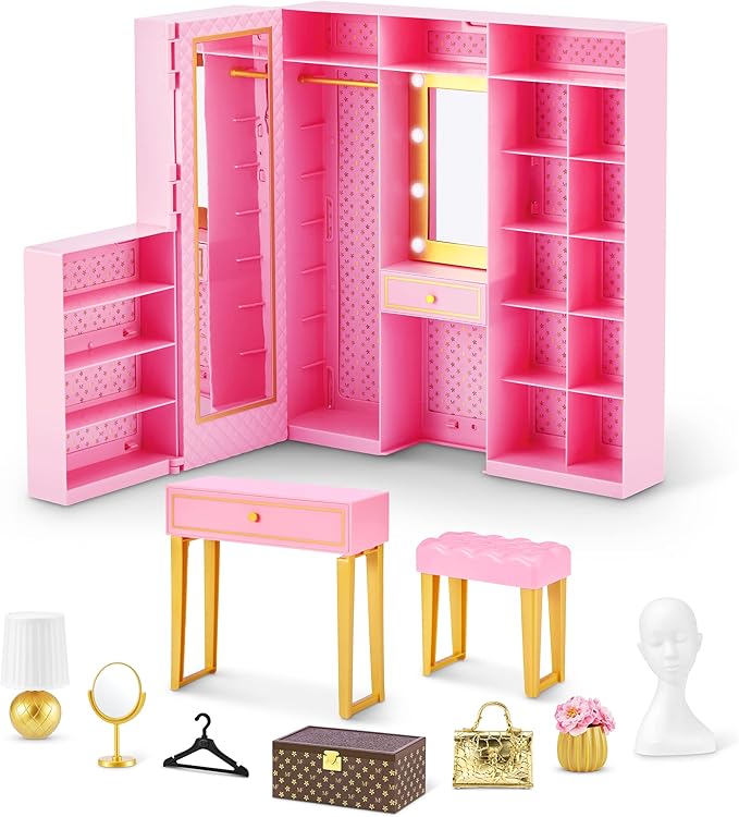 Mini Brands Mini Fashion Dream Wardrobe by ZURU with Exclusive Metallic Mini Fashion Bag and 25+ Storage Areas to Hold Doll Accessories Gift