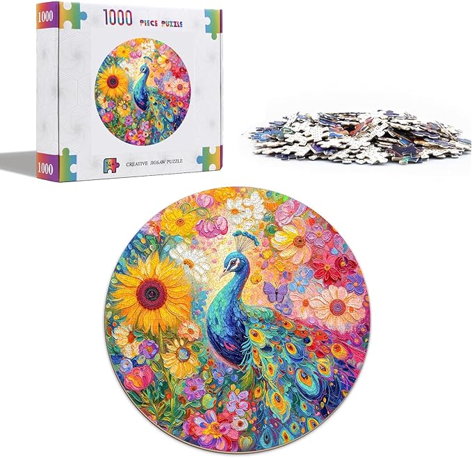 Flower Puzzles for Adults 1000 Pieces, Round Peacock Jigsaw Puzzles 1000 Pieces, Impossible Difficult Hard Challenging Puzzles for Adults, Art Puzzle for Home Decor (26.5 * 26.5in)