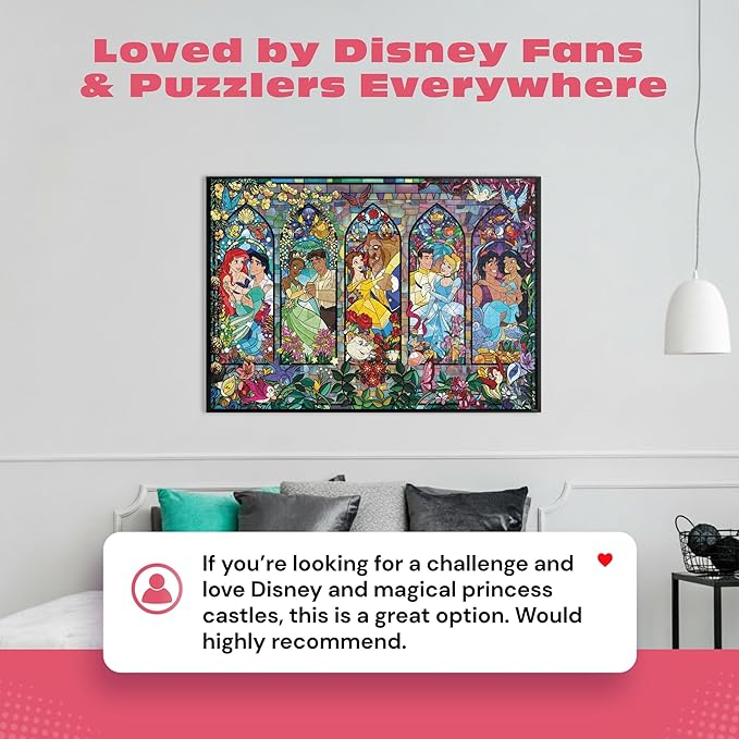 Ceaco Disney Princess Royal Windows Jigsaw Puzzle – 1500 Piece Puzzle for Adults, Stained Glass–Style Princess Artwork, Includes Reference Poster