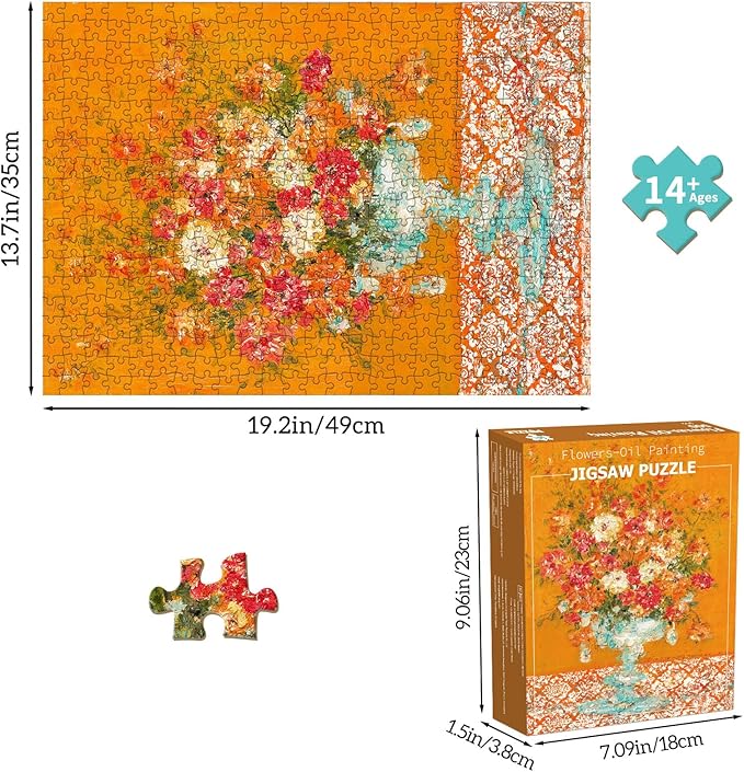 Puzzles for Adults 500 Pieces, Jigsaw Puzzle for Adults, Fun Challenging Family Puzzle, Orange Floral Oil Painting Puzzles Game, Interlock Perfectly No Dust, Gifts for Easter Parents