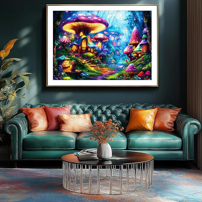 Puzzles for Adults 1000 Pieces Mushroom Village Jigsaw Puzzles Forest Fantasy Night for Challenging Game Adults Seniors Home Decor Great Gift, 27.5 x 19.7 Inch