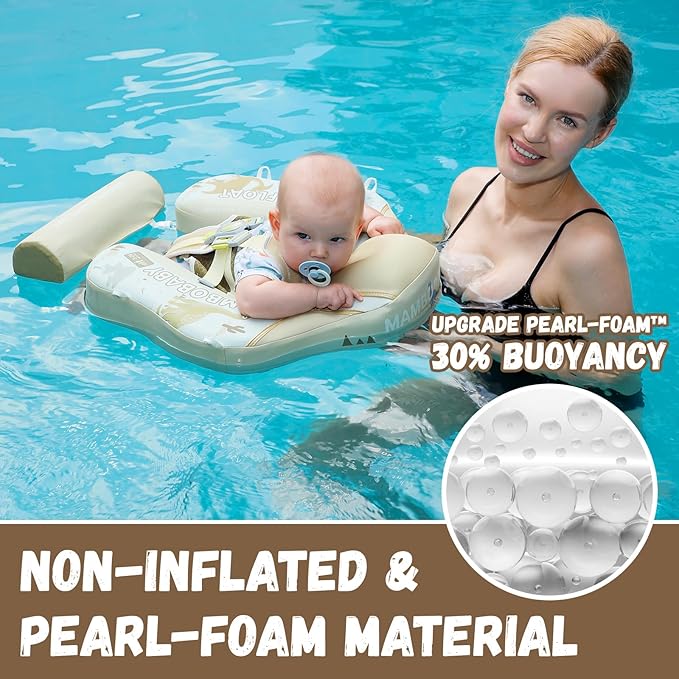 Mambobaby Baby Swim Float with Canopy Non-Inflatable Infant Pool Float with Tail 3-24 Months Avoid Flip Solid Skin-Friendly Material for Toddler Boys Girls