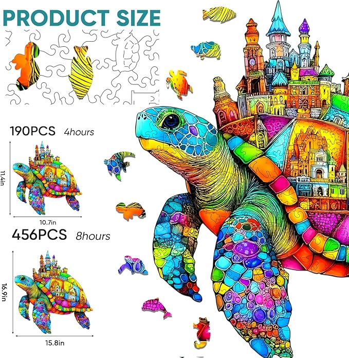 Mocfesk Sea Turtle Castle Wooden Puzzles, Ocean Jigsaw Wooden Puzzles for Adults and Kids, Small Puzzle for Seniors with Gift Box, Holiday Decor 11.4 x 10.7 in