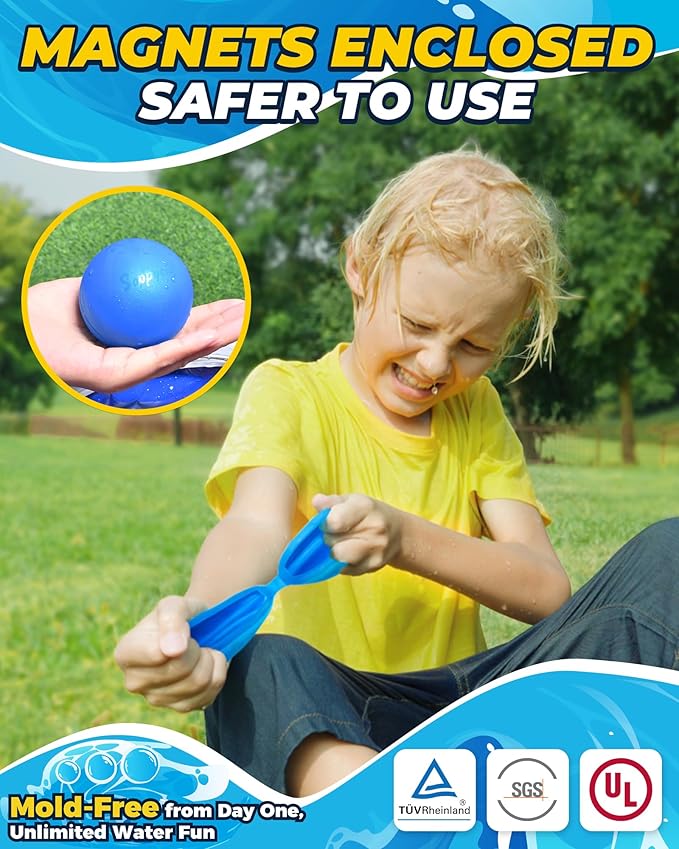Reusable Water Balloons - 20PCS Quick Fill Water Balls Toys For Toddler Age 4-8 - Refillable Self-Sealing Water Splash Bomb For Summer Party Pool Outdoor Beach Toys for kids Age 8-12