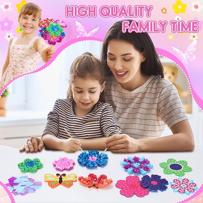 MUNDIDO Poke in Fun Art Flower Bouquet, Mess Free Paper Craft Kits for Kids, DIY Creative Activity Gifts for 6 7 8 9 10 Year Old Girls, Birthday Gifts for Girls Boys Age 5-12 Easter Basket Stuffers