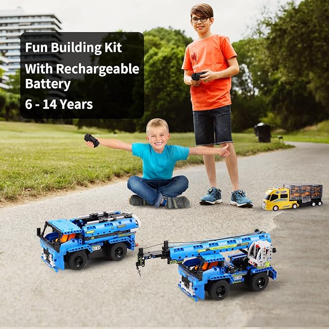 STEM RC Truck Building Toys, 2-in-1 Technic Vehicle Building Kits for Boys Age 8-12, Construction Erector Set Crane Truck Build Model for Boys Girls Age 6 7 8 9 10 11 12 13 14+