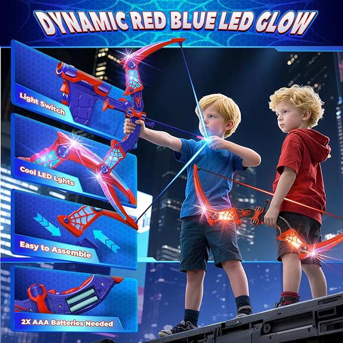 Toys for Boys Age 3-12, 2 Pcs Shooting Set with Red & Blue LED Lights, Standing Target & 2 Quiver, Indoor & Outdoor Kid Toys Gifts for 3 4 5 6 7 8 9 10 11 12 Year Old Boys Girls