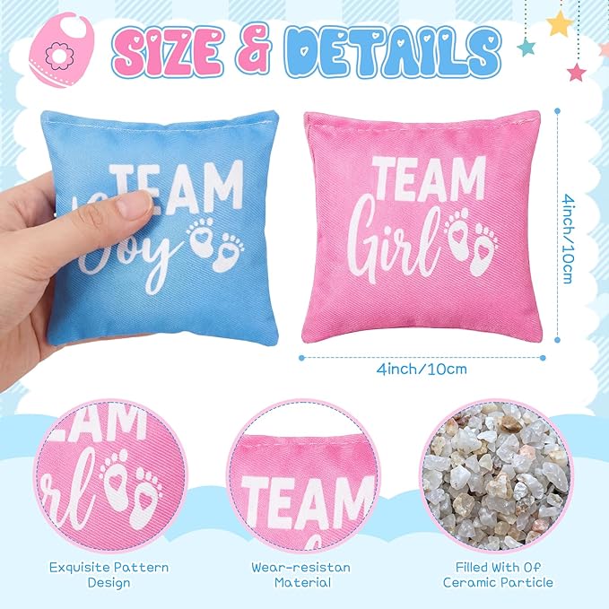 Soulchen 12 Pack Baby Shower Toss Game Bean Bags Gender Reveal Corn Hole Bags Blue and Pink Bean Bag for Bachelorette Bachelor Party Activities Outdoor Indoor Yard Toss Game Supplies