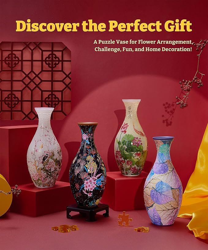 Pintoo 3D Puzzle Vase Unique Flower Vase Made by 160 Curved Plastic Puzzle Pieces House Warming Gift for Flower Arrangements and Home Decoration, for Mom [S1024] (Translucent, Carp with Lotus)