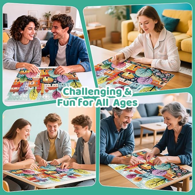 Puzzles for Adults 500 Pieces,Colorful Town Puzzle for Adults 500 Pieces,Spring House Jigsaw Puzzles for Seniors,Recyclable Cardboard Puzzle,Perfect for Game Nights Giving Puzzles,20.5x15 in