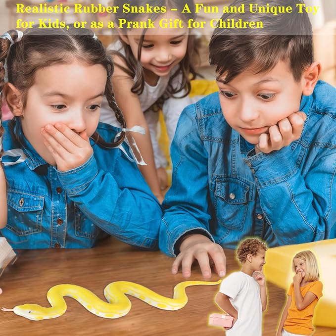 Ultra-Realistic Snake Toy - Scare Birds & Squirrels - 15-Inch Coiled/26-Inch Stretchy Garden Decor, Halloween Prank Gifts for Adults & Safe STEM Toy for Kids (Yellow Python)