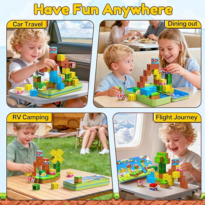 Magnetic Blocks Travel Toys for Kids Ages 4-8, 35 PCS Magnetic Cubes STEM Learning Set with Portable Iron Storage Box Construction Learning Toys for Toddlers Ages 3-5