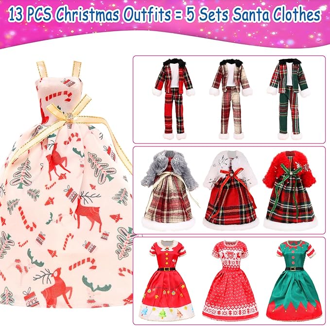 Miunana 33PCS Fashion Doll Winter Holiday Outfits & Accessories for 11.5" Dolls – Cozy Christmas Dresses, Coats, Hats, Bags & More