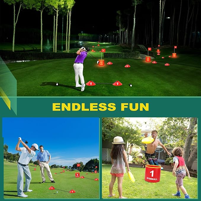 Golf Yard Bucket Games, 6 Holes Bucket Backyard Golf Game Set with LED Light and Flags for Adults & Kids Indoor Outdoor, Golf Practice Gift for Backyard, Park, Beach and Lawn