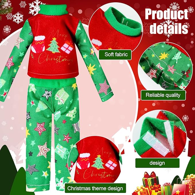 Hungdao 3 Pcs Christmas Doll Clothes Christmas Accessories Doll Clothing Red Green Skirt Xmas Tree Holiday Outfits for Boys Girls Xmas Party Supplies
