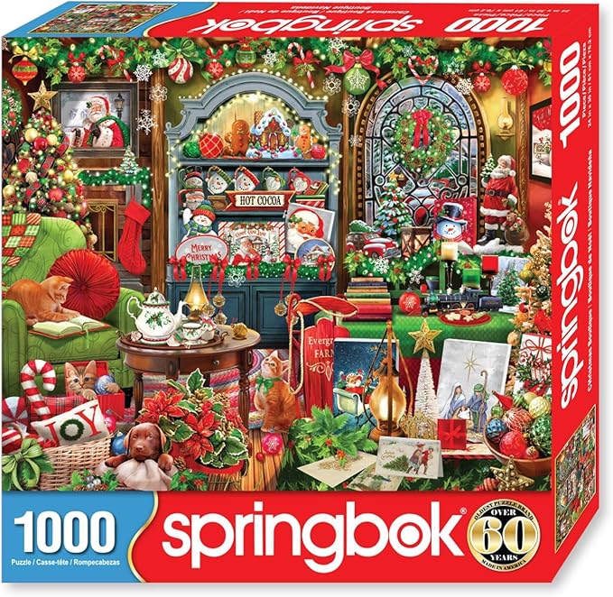 Springbok's Christmas Boutique 1000 Piece Jigsaw Puzzleby Artist Gina Jane Features a Cozy Holiday Boutique Overflowing with Festive Gifts