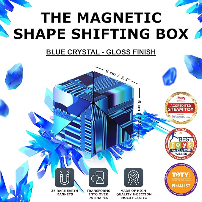 Shashibo Shape Shifting Box - STEM Fidget Toy with Ultra Strong Magnets - Sensory Puzzle Cube Transforms Into 100+ Shapes, Easter Basket Stuffers Gift for Kids, Teens, and Adults (Blue Crystal)