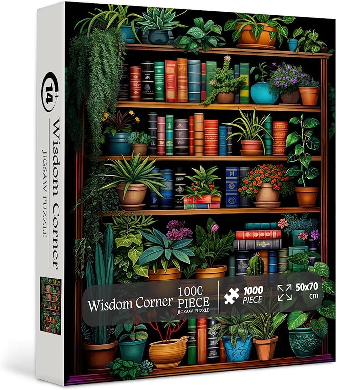 Vintage Bookshelf Puzzle for Adults 1000 Pieces, Book Houseplant Puzzle,Retro Bookshelf Botanical Puzzles Flower, Challenge Jigsaw Puzzles for Book Lover