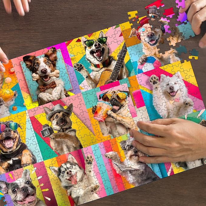 Puzzles for Adults 500 Pieces, Dog Puzzle Jigsaw Puzzles 500 Pieces - Cheerful Dogs, Dog Decor Impossible Puzzle, Finished Size 20.47 * 14.96”, with 1:1 Poster, Letter on The Back