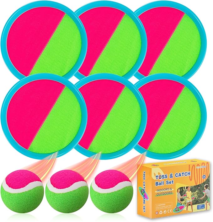 Outdoor Games, Toss and Ball Set with 6 Paddles and 3 Balls, Perfect Yard Games Outdoor Toys Games for Kids Ages 4-8 Easter Gifts for Kids/Adults/Family