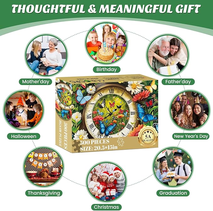 500 Pieces Puzzle for Adults,Fantasy Forest Clock Puzzle,Recycled Cardboard Flowering Time Puzzles 500 Pieces,Challenging Game Home Decor Birthday Party Gift Toy for Adults Seniors 20.5 * 15 in