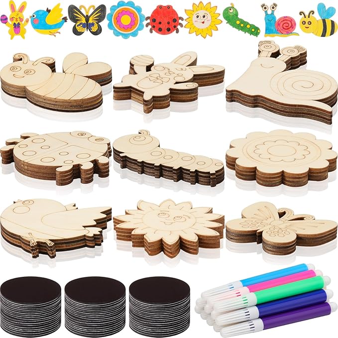 Blueweenly 36 Pcs DIY Wooden Magnets Craft Kits for Kids Wooden Art Craft Supplies Painting Kit for Kids Activities Party Favors for Boys Girls Easter Basket Stuffers Birthday Party Gifts Toys