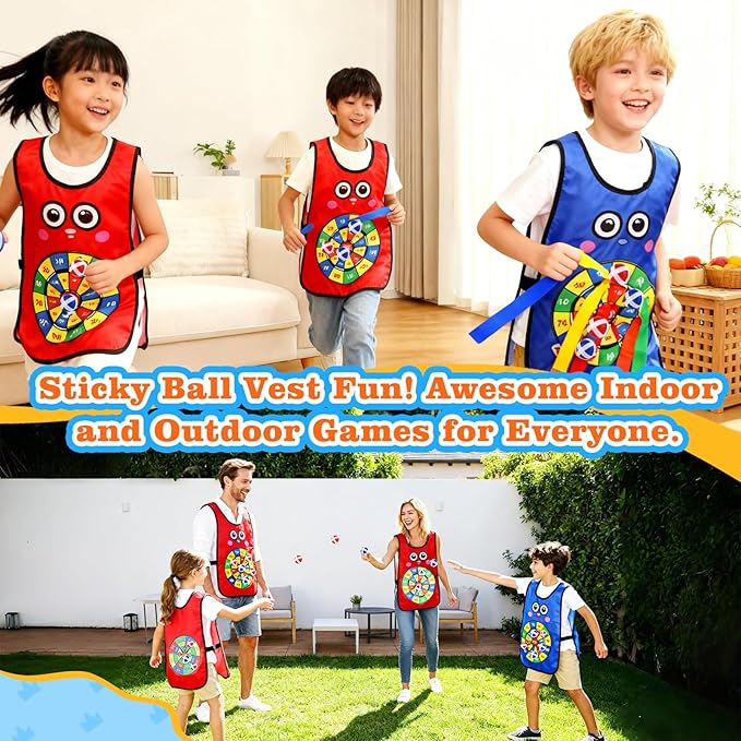 Sticky Ball Vest for Dodgeball Game, 6-Players Toy Set 6 Target Vests 48 Sticky Balls Fun Dodge Tag Game Promotes 3+ Kids Active Screen-Free, Indoor and Outside Running Games for Team Play