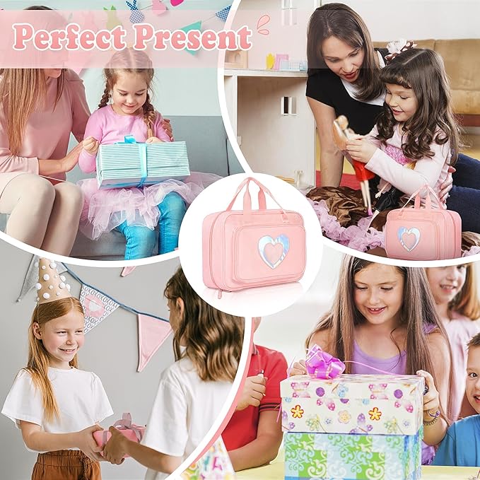 Carrying Case Compatible with Barbie Dolls 12-Inch, Storage Organizer with Handle Holds up to 6 Dolls,Multiple Pockets for Accessories,Toy Storage Box, Pink,Bag Only