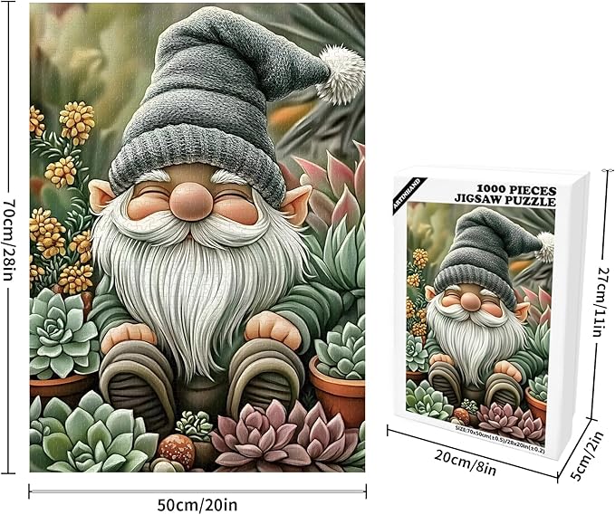 Great Jigsaw Puzzles for Adults 1000 Pieces Gnome Succulents Wooden Challenging Puzzles Gift for Friends Family Home Decoration Puzzle
