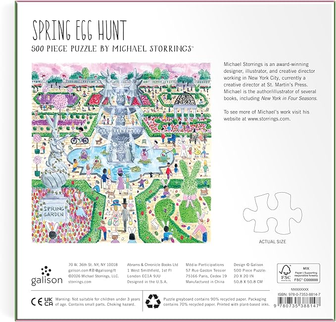 Galison Spring Egg Hunt – 500 Piece Michael Storrings Jigsaw Puzzle Featuring Beautiful Artwork of an Easter Spring Garden Egg Hunt