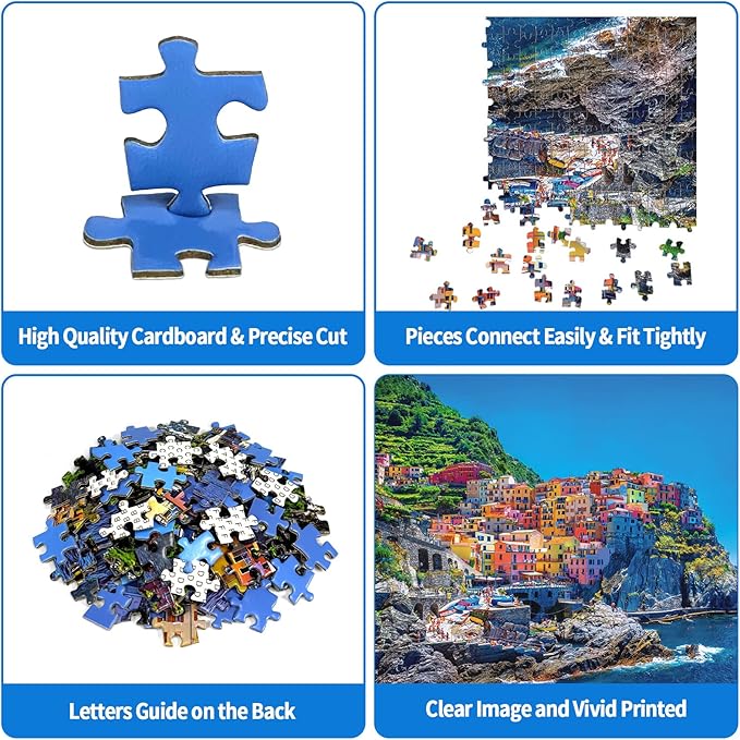 Jigsaw Puzzles 1000 Pieces for Adults Cinque Terre Italy Landscape Puzzle Natural Scene Hard Puzzles for Adults Teens Kids Interactive Toy Brain Teaser