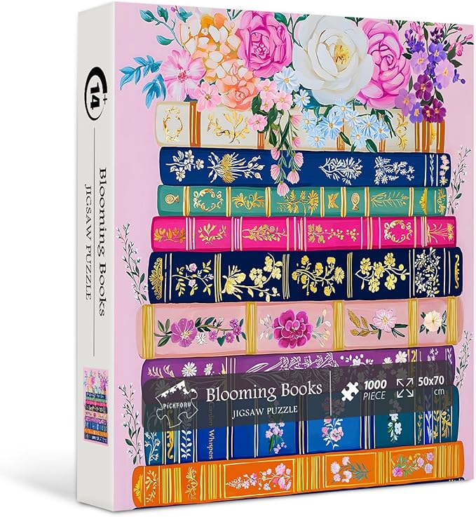Colorful Flower Book Puzzles for Adults 1000 Piece, PICKFORU Wildflower Pages Jigsaw Puzzles Library, Impossible Spring Floral Art Theme for Book Lovers
