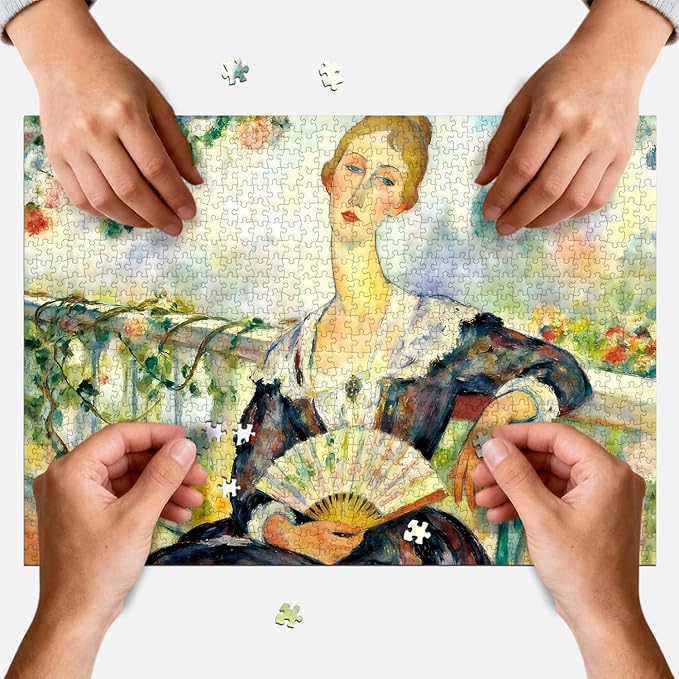 Jigsaw Puzzles 1000 Pieces for Adults Letters on Back Woman Holding a Fan Puzzle Wall Decor Impossible Puzzle Gift for Valentine Friends Parents(27.56x19.7 Inch)