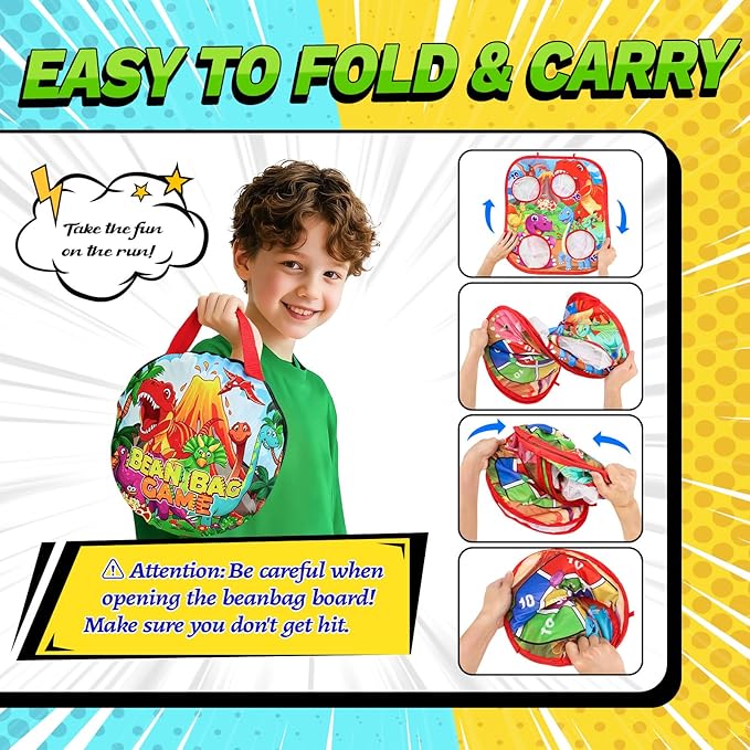 Dino Bean Bag Toss Game Toy for Kids, 6-1 Cornhole Board Outdoor Toys for Toddlers, Easter Gifts for Kids, Backyard Beach Lawn Party Toss Game Toy for 3 4 5 6 7 8 Year Old Boys Girls Birthday Gifts