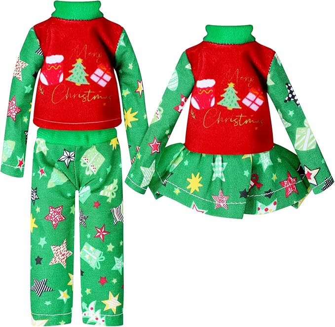 Hungdao 3 Pcs Christmas Doll Clothes Christmas Accessories Doll Clothing Red Green Skirt Xmas Tree Holiday Outfits for Boys Girls Xmas Party Supplies