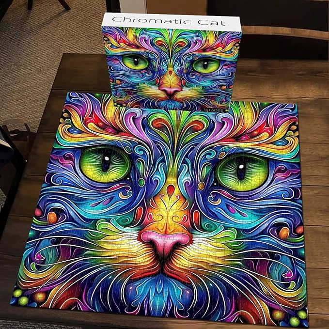 Cat Puzzles for Adults 1000 Pieces, Fantasy Animal Kitten Abstract Art Puzzle, Colorful Funny Cat Puzzle Kitty, Impossible Hard Challenge Jigsaw Puzzle for Adults