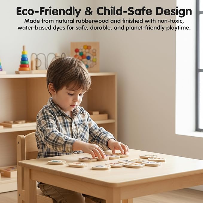 PlanToys Braille Alphabet A-Z Braille-Reading Alphabet Learning Toys - 26 Sustainably-Made Traceable Wooden Tiles with Upper and Lower Case Letters and Braille