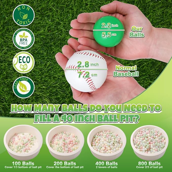 GOGOSO Ball Pit Balls for Toddler, Baby Plastic Playballs Kids Soft Pastel Pelotas Non-Toxic BPA-Free 2green+White+Gold,100 Balls