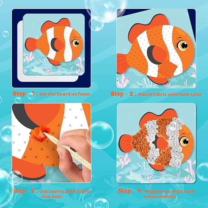 jackinthebox Poke Poke Art – Ocean Theme, Mess-Free Fabric Art and Craft, Flower Pressing Kits, Best Gifts for Girls and Boys Ages 4 5 6 7 8