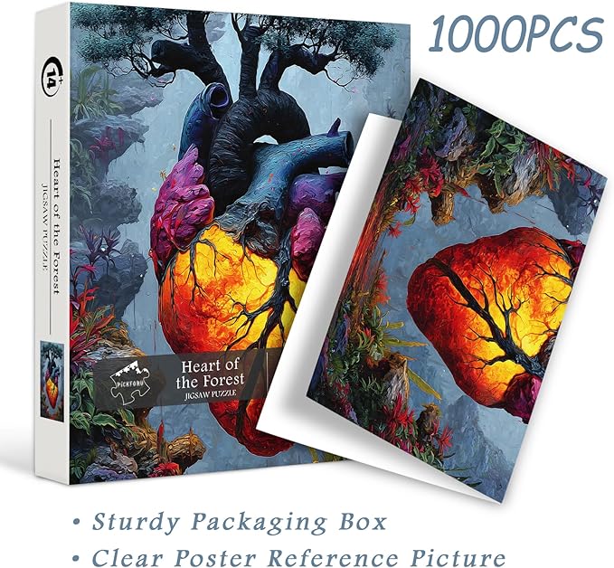 PICKFORU Heart of the Forest 1000 Piece Puzzle for Adults, Nature Mountain Plants Jigsaw Puzzles, Colorful Impossible Whimsical Puzzles as Wall Art