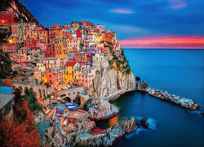 CHengQiSM 1000 Piece Puzzle for Adults, Dusk at Cinque Terre Puzzles for Adults 1000 Pieces, Italy Jigsaw Puzzle for Adults Teens Seniors, Premium Thick Cardboard, Finished Size 27.6 x 19.7 inches