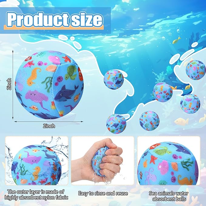 Reusable Water Float Balls Pool Beach Toys for Outdoor Summer Activities 2 Inch Splash Water Small Absorbent Balls Bulk for Adult Swimming Beach Soaking Game Party
